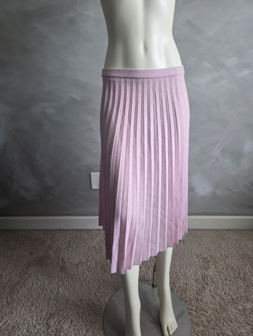 Vintage Pink Silk Cotton Midi Accordion Pleated Skirt Womens 12